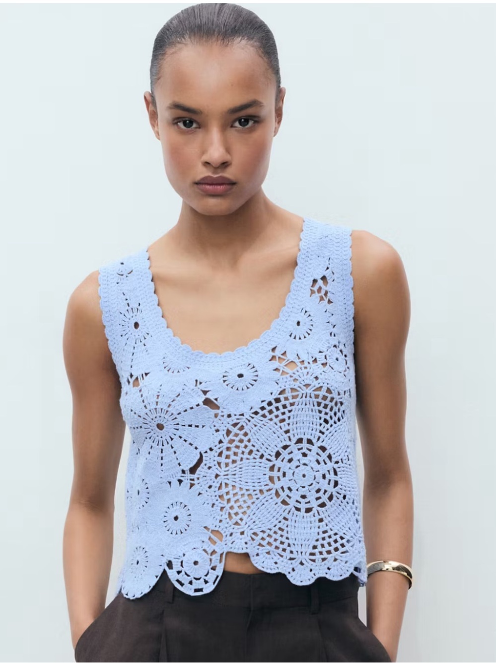 Mango Light Blue Crochet Tank Top
